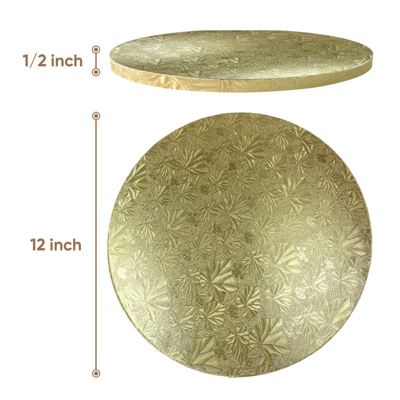 Cakebon Round Cake Boards - Sturdy 1/2 Inch Thick Drums - 12 Inch Professional Smooth Straight Edges Gold 3-Pack - Image 2